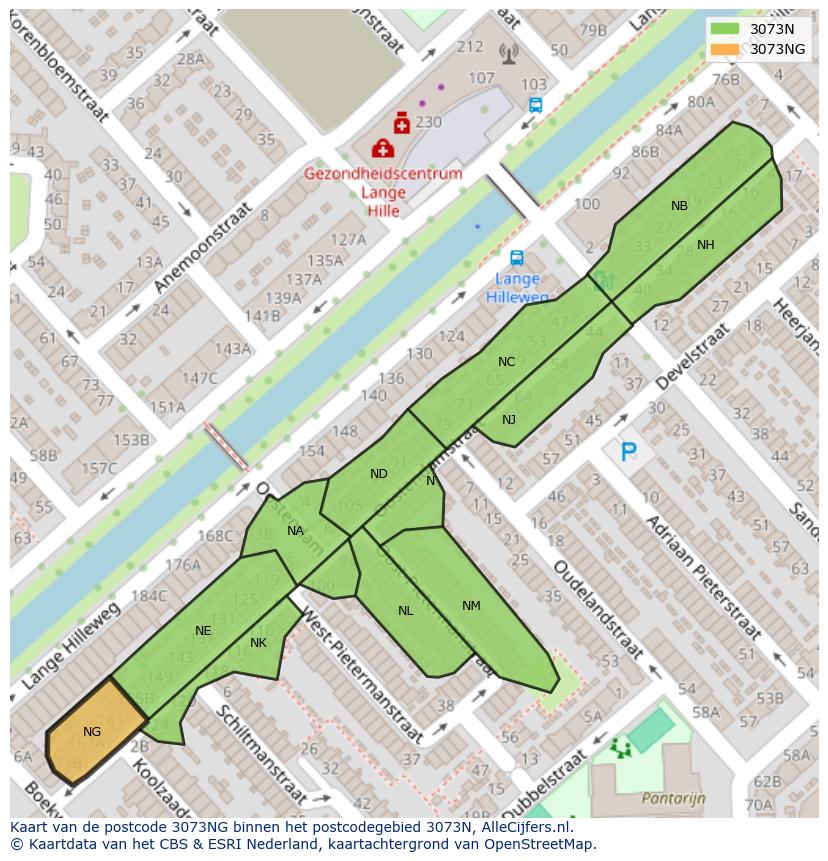 Afbeelding van het postcodegebied 3073 NG op de kaart.
