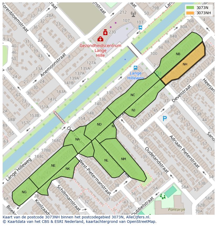 Afbeelding van het postcodegebied 3073 NH op de kaart.