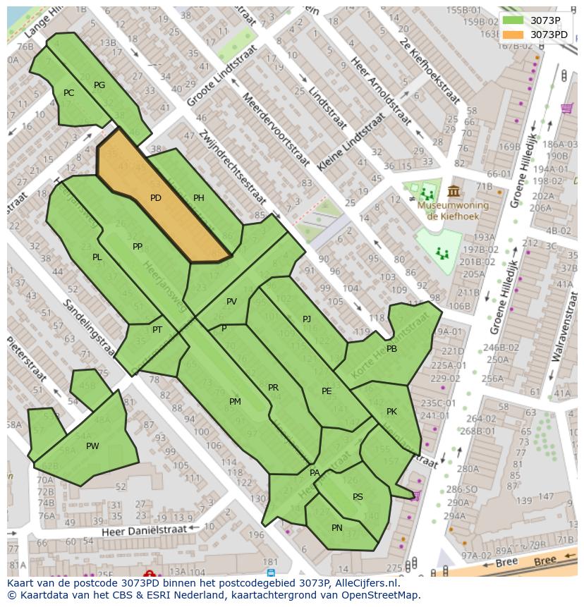 Afbeelding van het postcodegebied 3073 PD op de kaart.