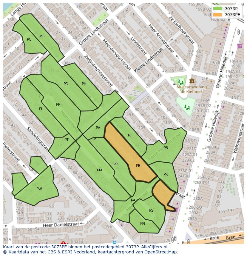 Afbeelding van het postcodegebied 3073 PE op de kaart.