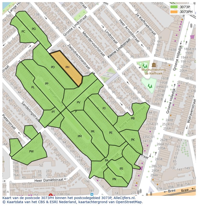 Afbeelding van het postcodegebied 3073 PH op de kaart.