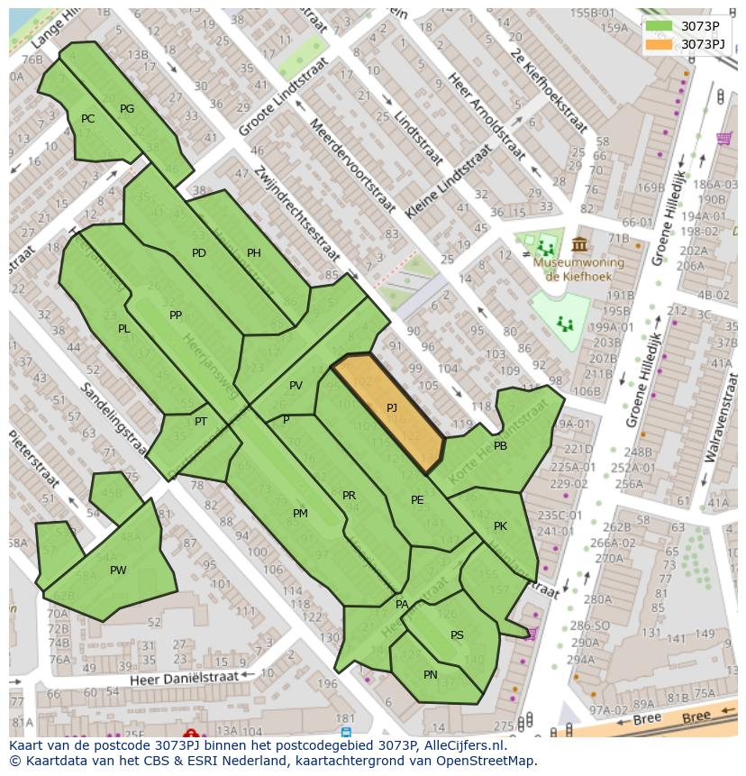 Afbeelding van het postcodegebied 3073 PJ op de kaart.