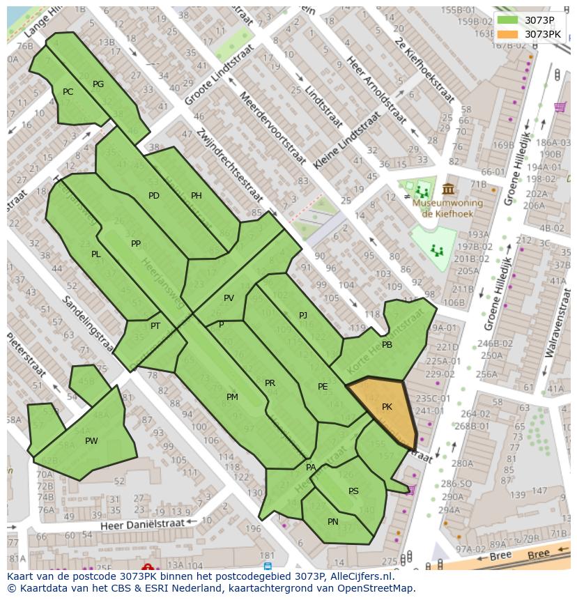 Afbeelding van het postcodegebied 3073 PK op de kaart.