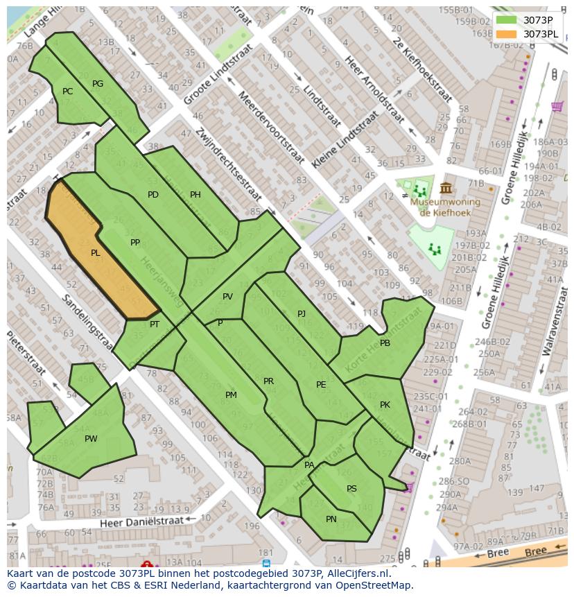 Afbeelding van het postcodegebied 3073 PL op de kaart.