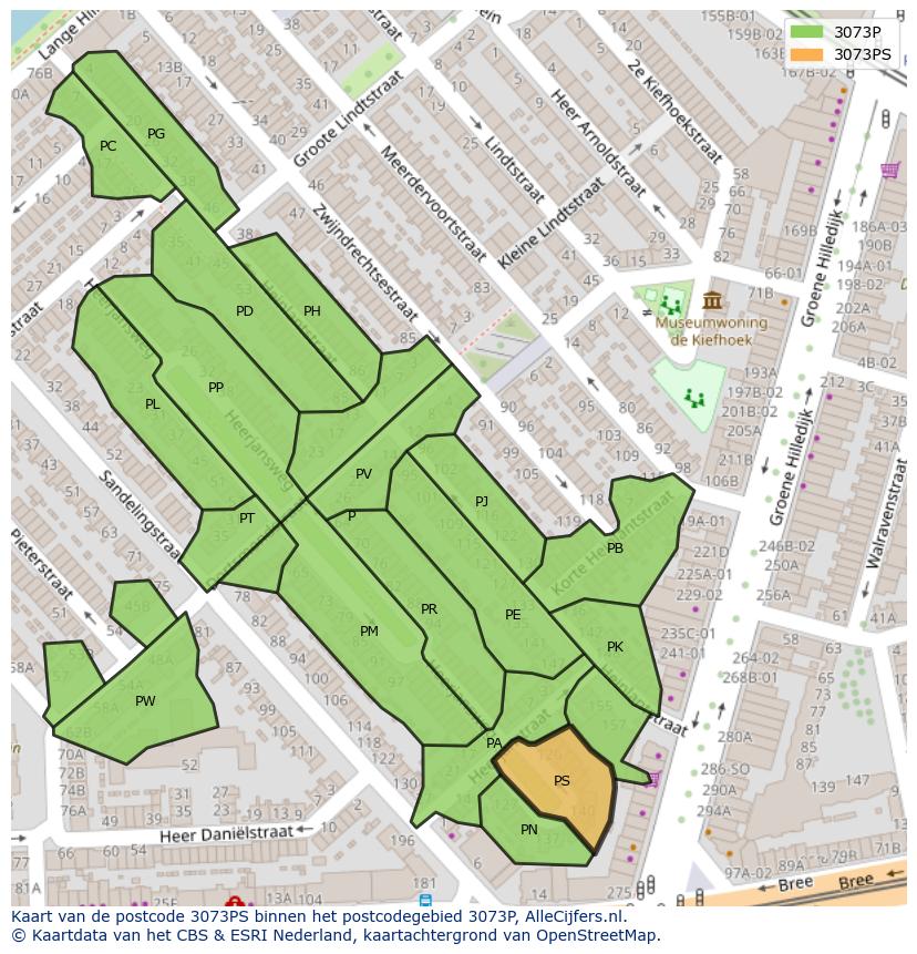 Afbeelding van het postcodegebied 3073 PS op de kaart.