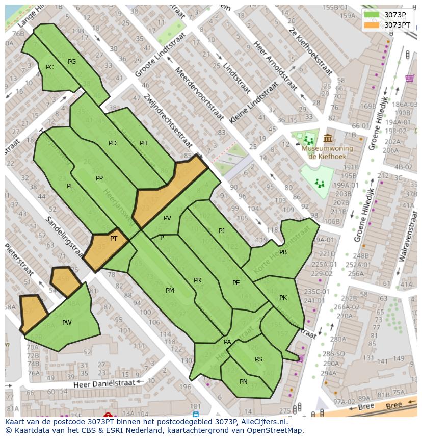 Afbeelding van het postcodegebied 3073 PT op de kaart.