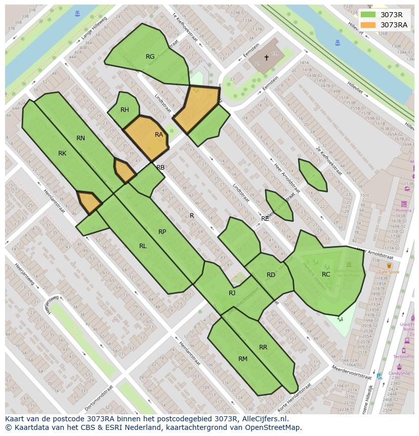 Afbeelding van het postcodegebied 3073 RA op de kaart.