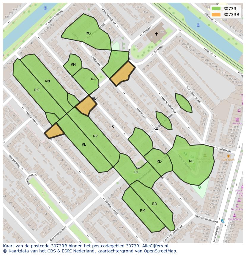 Afbeelding van het postcodegebied 3073 RB op de kaart.