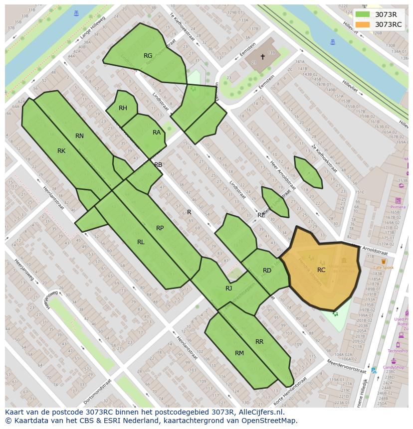 Afbeelding van het postcodegebied 3073 RC op de kaart.