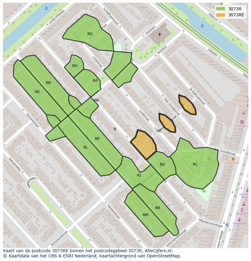 Afbeelding van het postcodegebied 3073 RE op de kaart.