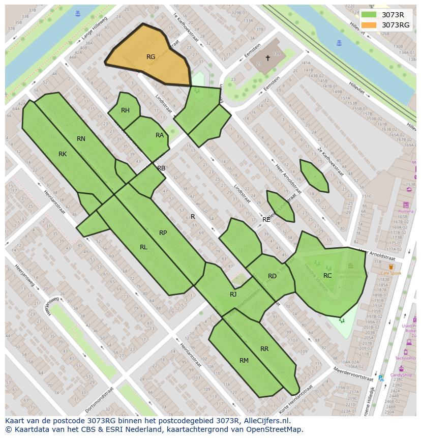 Afbeelding van het postcodegebied 3073 RG op de kaart.