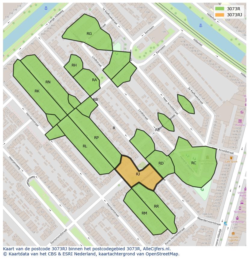 Afbeelding van het postcodegebied 3073 RJ op de kaart.