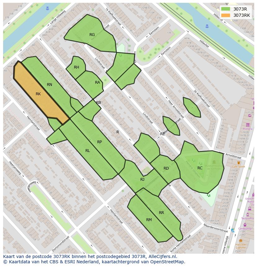 Afbeelding van het postcodegebied 3073 RK op de kaart.