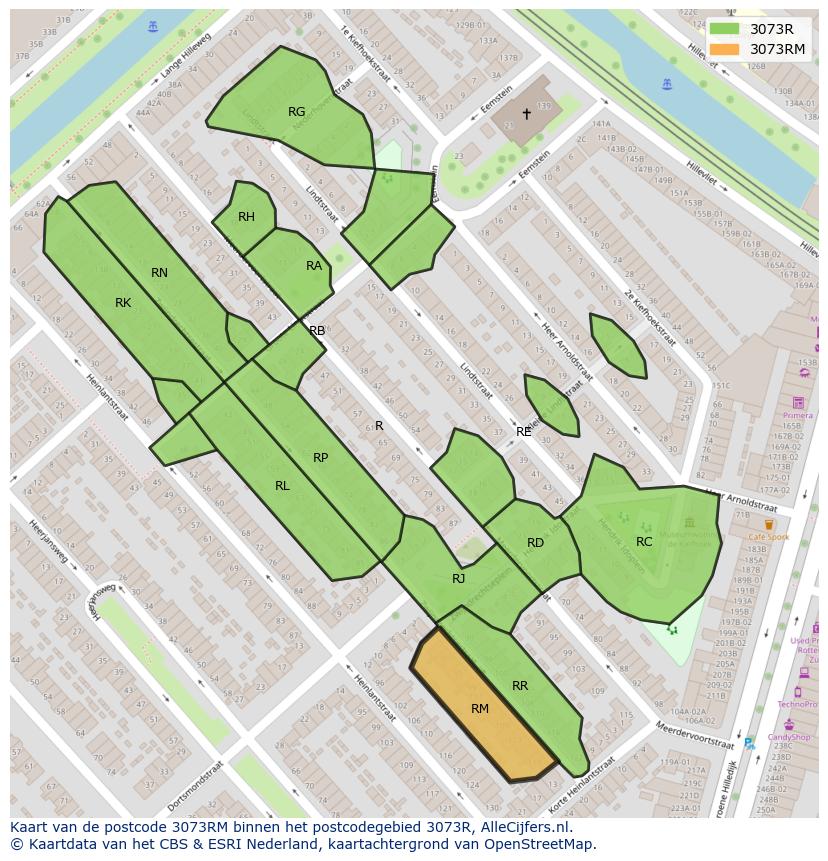 Afbeelding van het postcodegebied 3073 RM op de kaart.