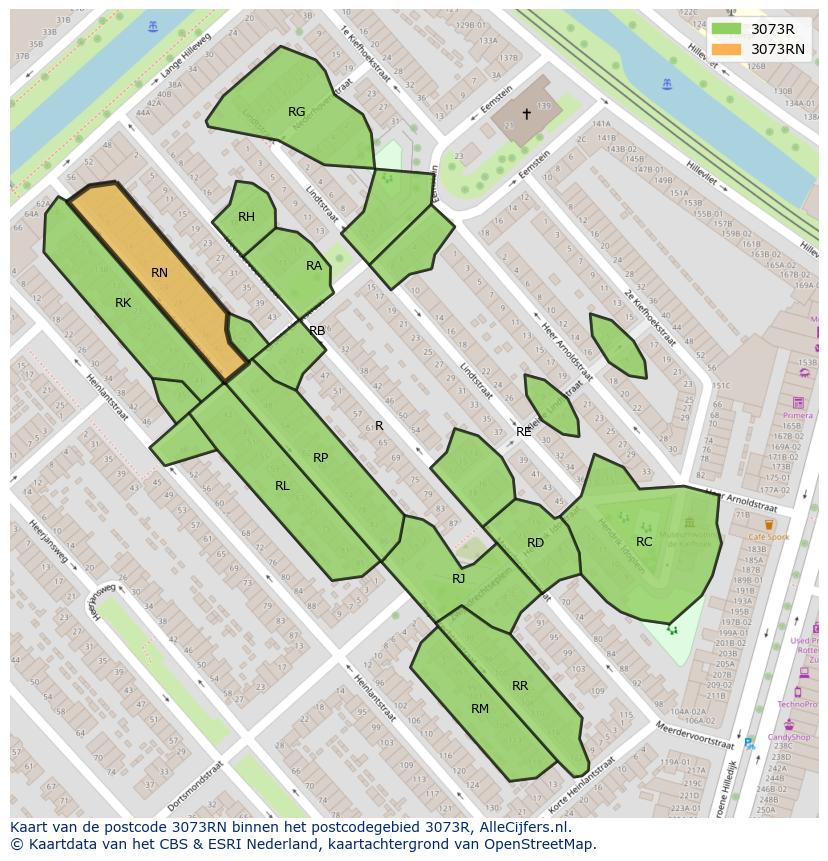 Afbeelding van het postcodegebied 3073 RN op de kaart.