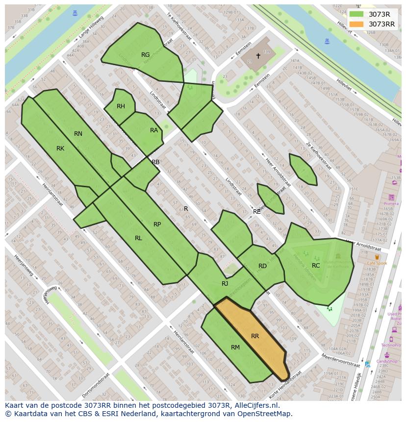 Afbeelding van het postcodegebied 3073 RR op de kaart.