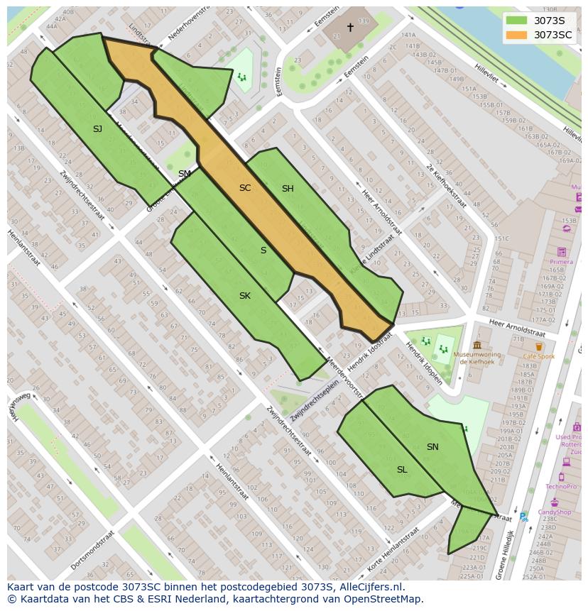 Afbeelding van het postcodegebied 3073 SC op de kaart.