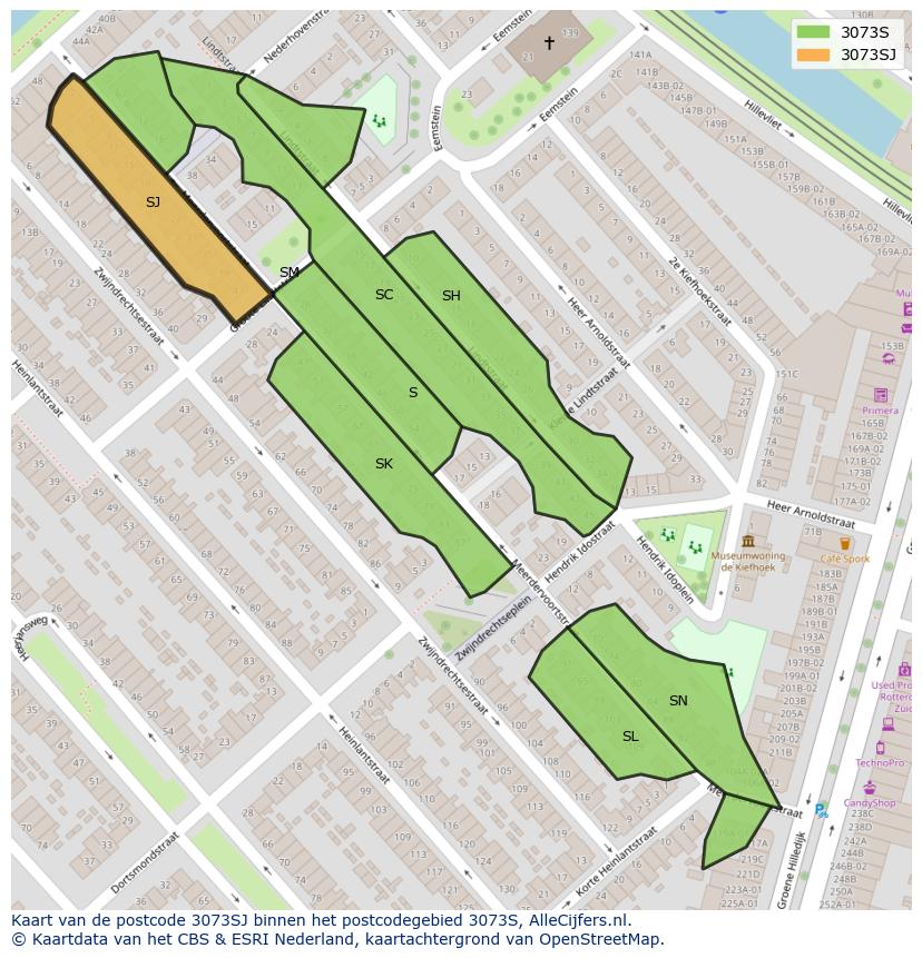 Afbeelding van het postcodegebied 3073 SJ op de kaart.