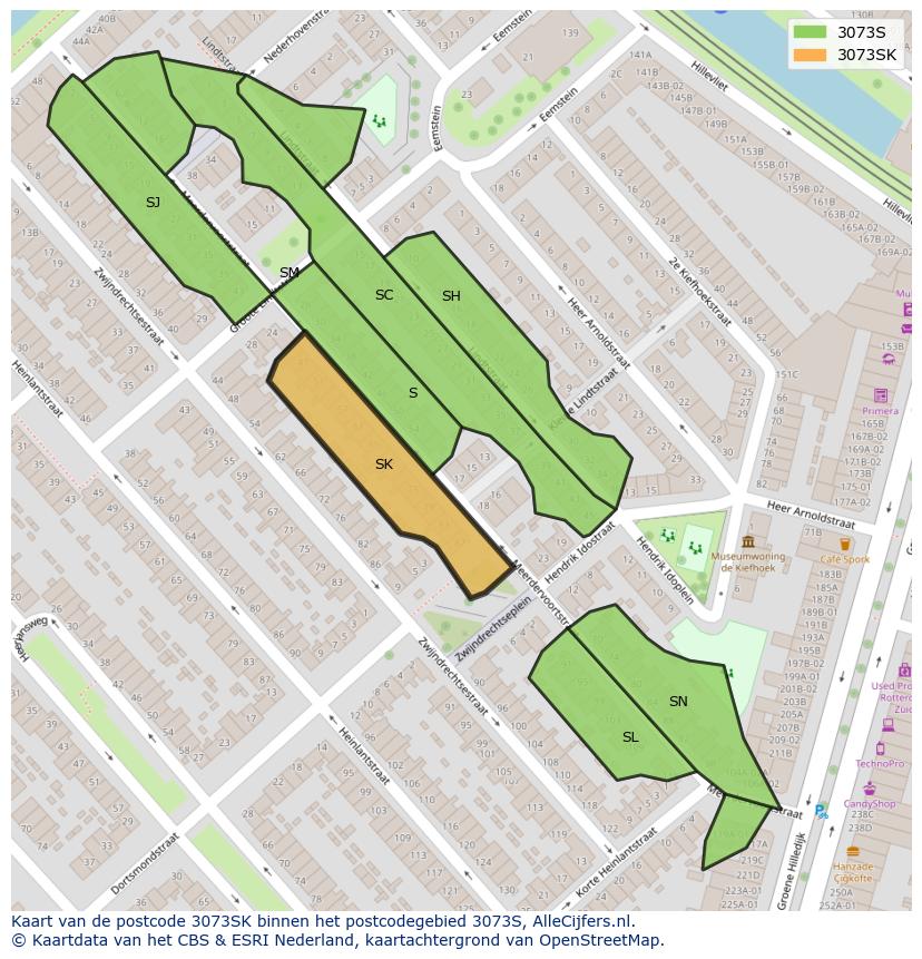 Afbeelding van het postcodegebied 3073 SK op de kaart.