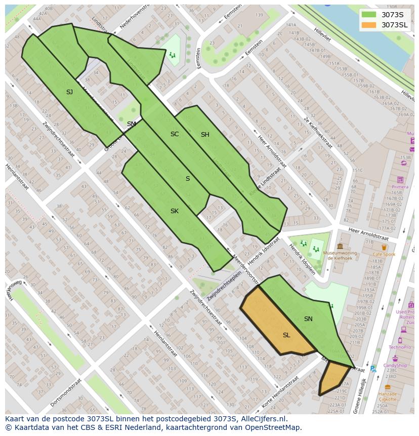 Afbeelding van het postcodegebied 3073 SL op de kaart.