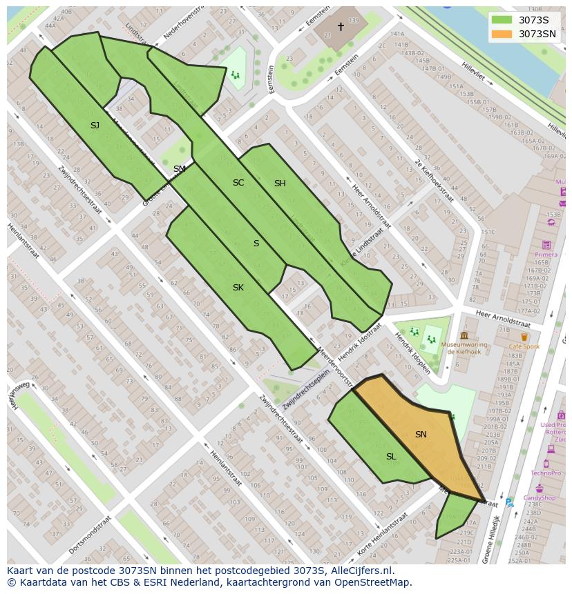 Afbeelding van het postcodegebied 3073 SN op de kaart.