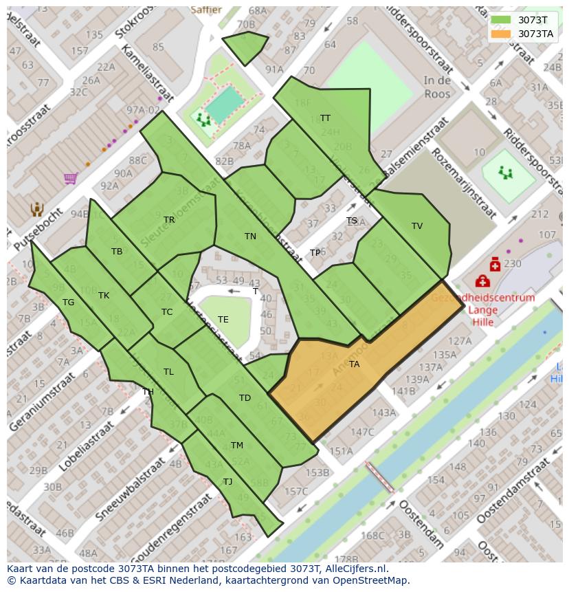 Afbeelding van het postcodegebied 3073 TA op de kaart.