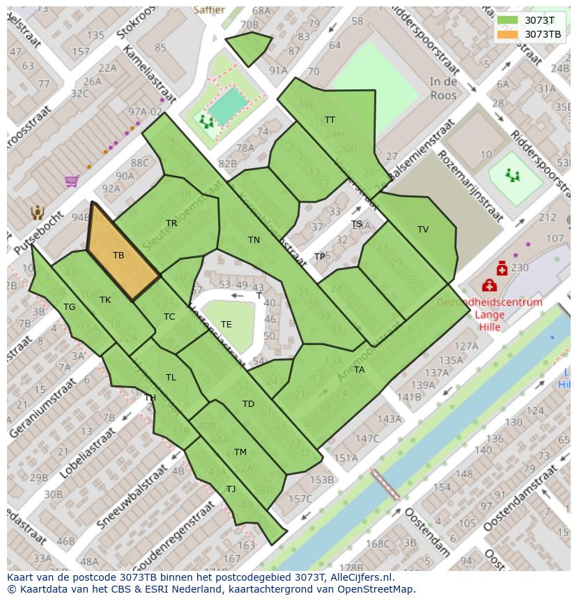 Afbeelding van het postcodegebied 3073 TB op de kaart.
