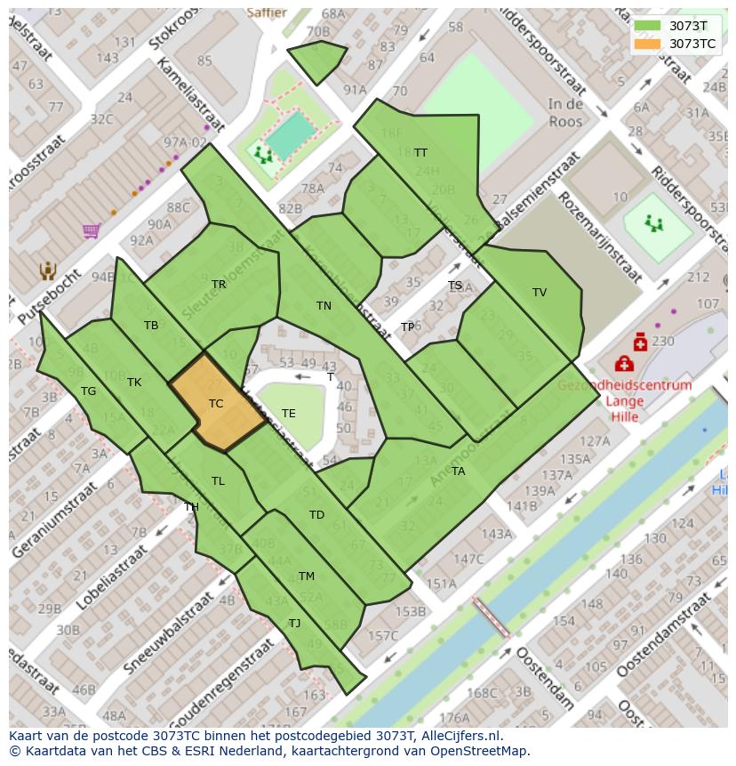 Afbeelding van het postcodegebied 3073 TC op de kaart.