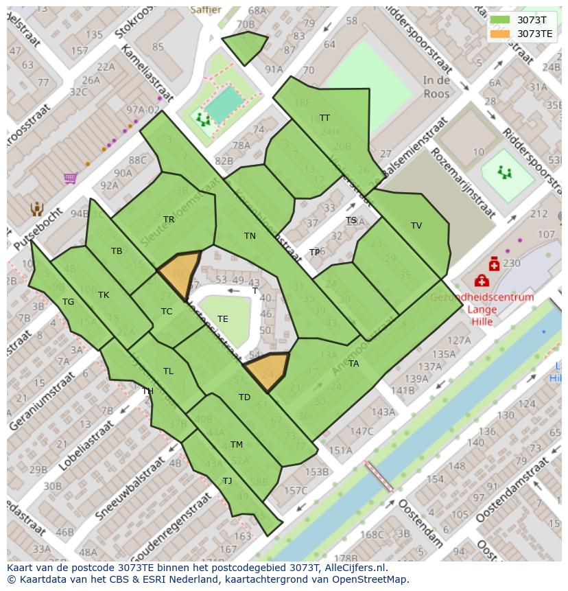 Afbeelding van het postcodegebied 3073 TE op de kaart.