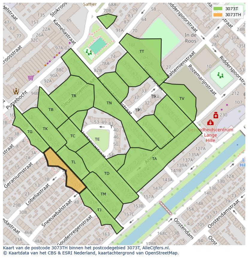 Afbeelding van het postcodegebied 3073 TH op de kaart.