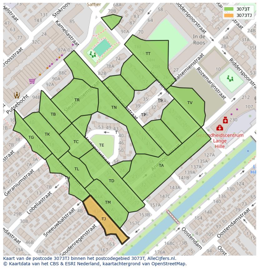 Afbeelding van het postcodegebied 3073 TJ op de kaart.