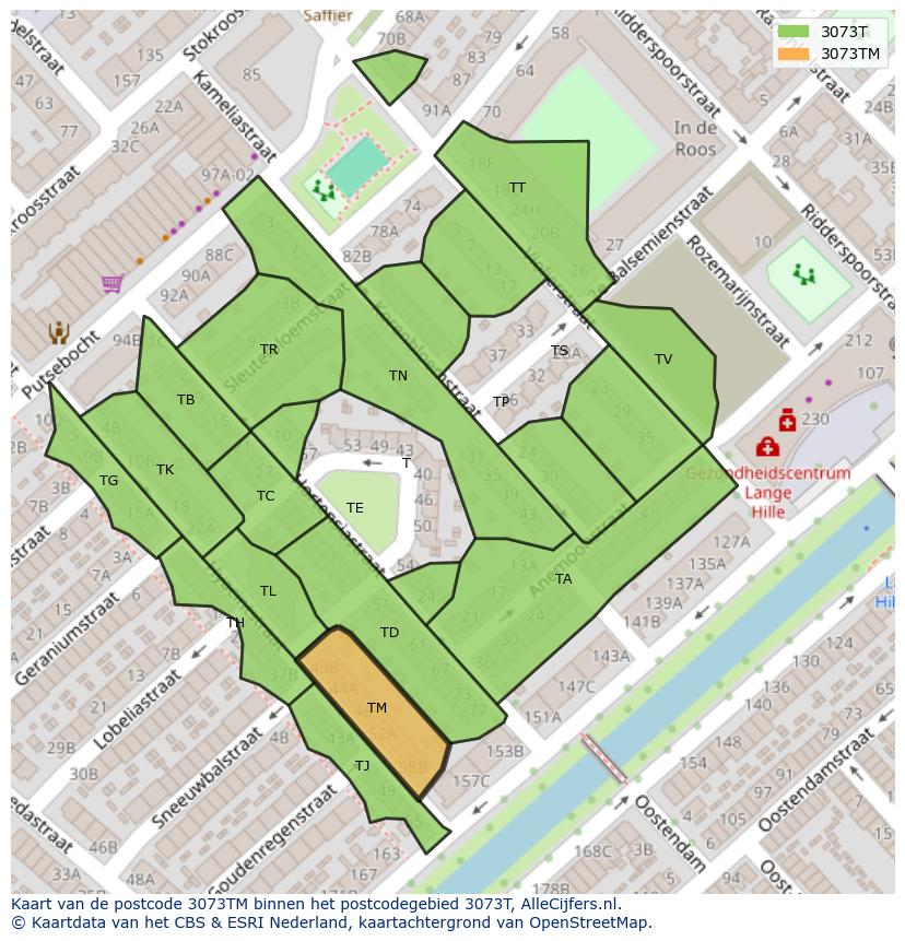 Afbeelding van het postcodegebied 3073 TM op de kaart.