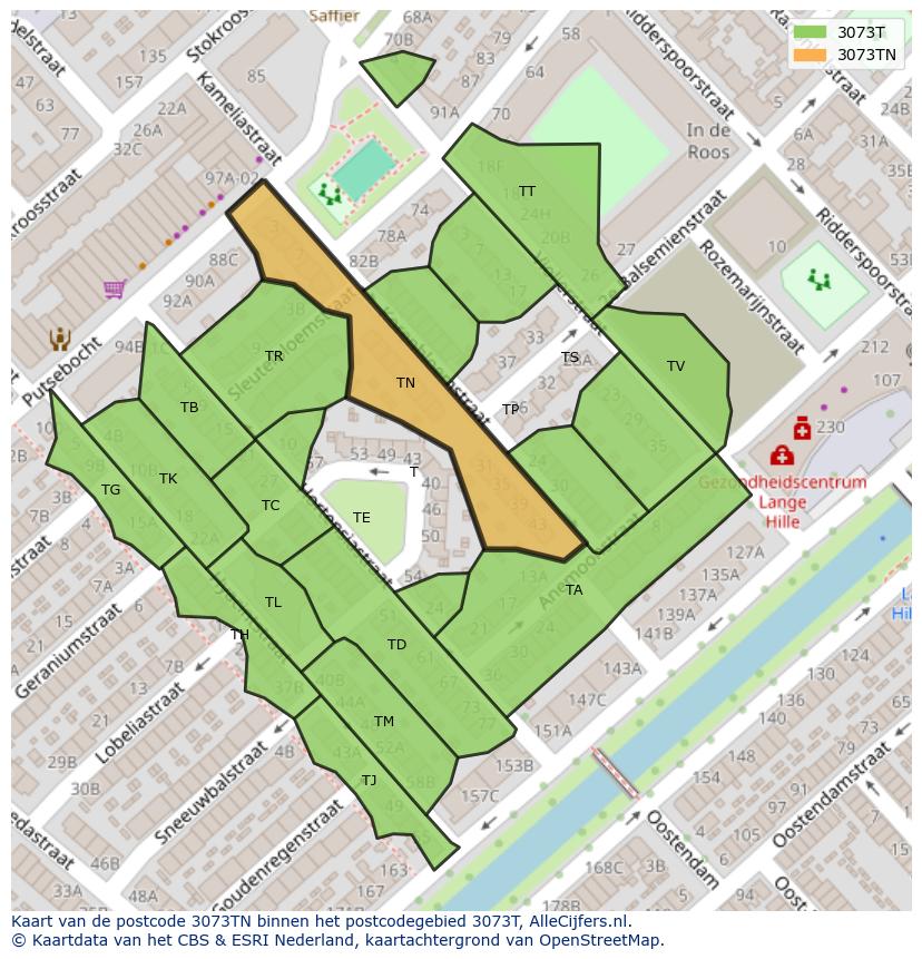 Afbeelding van het postcodegebied 3073 TN op de kaart.