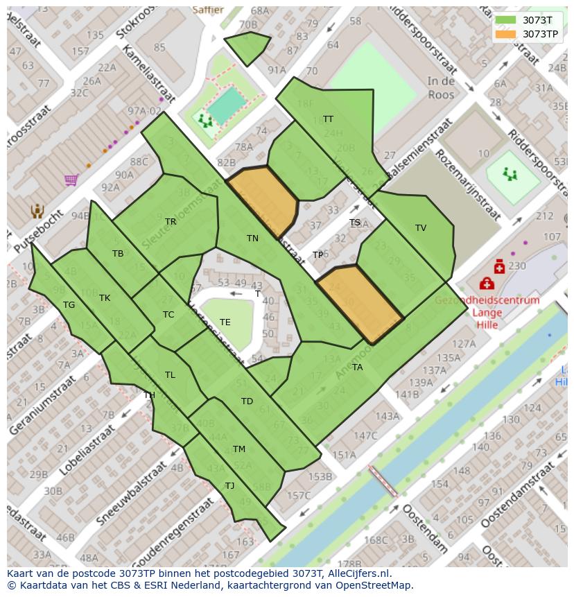 Afbeelding van het postcodegebied 3073 TP op de kaart.