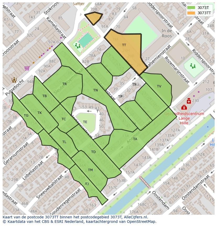 Afbeelding van het postcodegebied 3073 TT op de kaart.