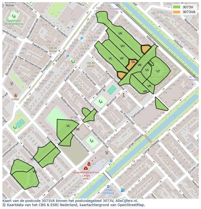 Afbeelding van het postcodegebied 3073 VA op de kaart.