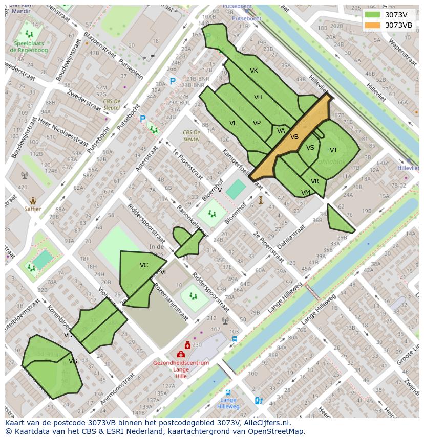 Afbeelding van het postcodegebied 3073 VB op de kaart.