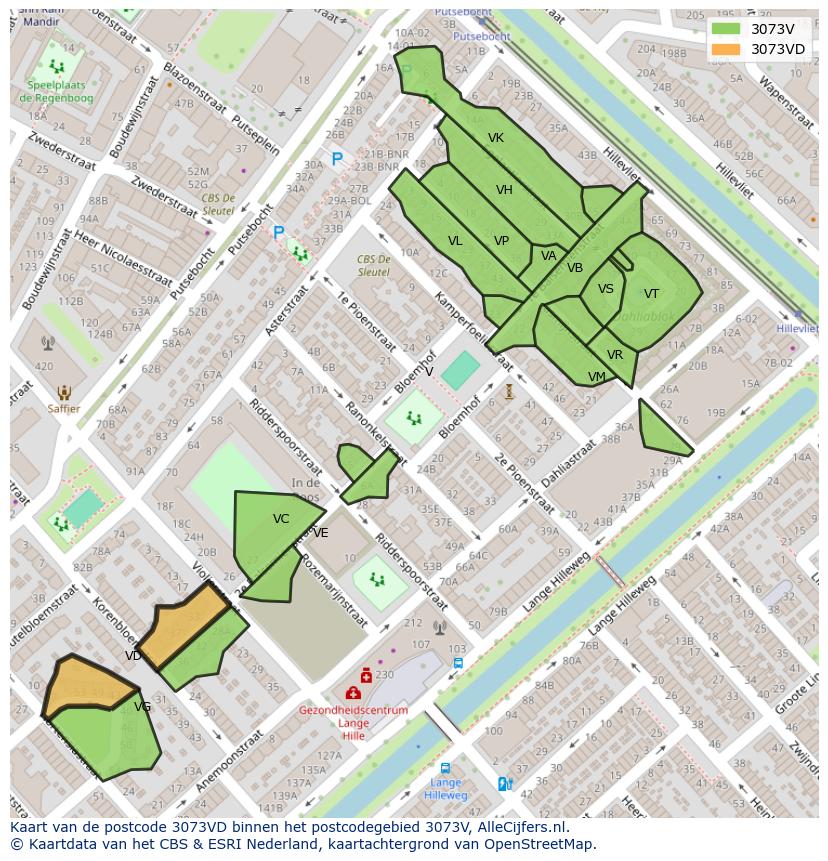 Afbeelding van het postcodegebied 3073 VD op de kaart.