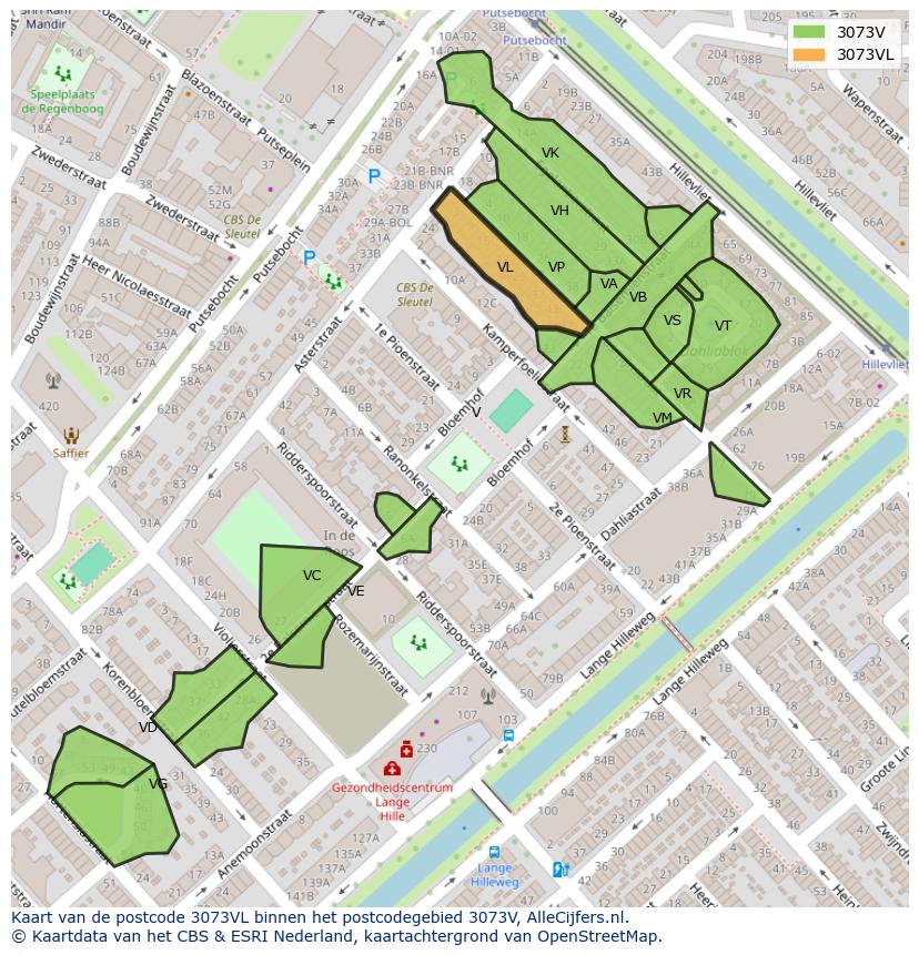 Afbeelding van het postcodegebied 3073 VL op de kaart.