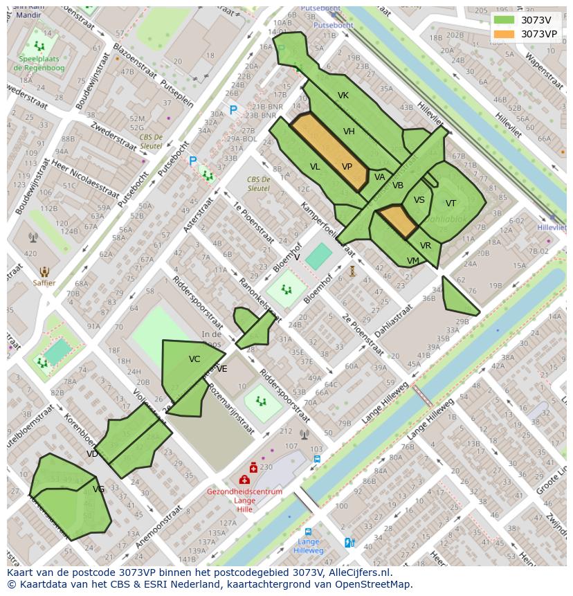Afbeelding van het postcodegebied 3073 VP op de kaart.
