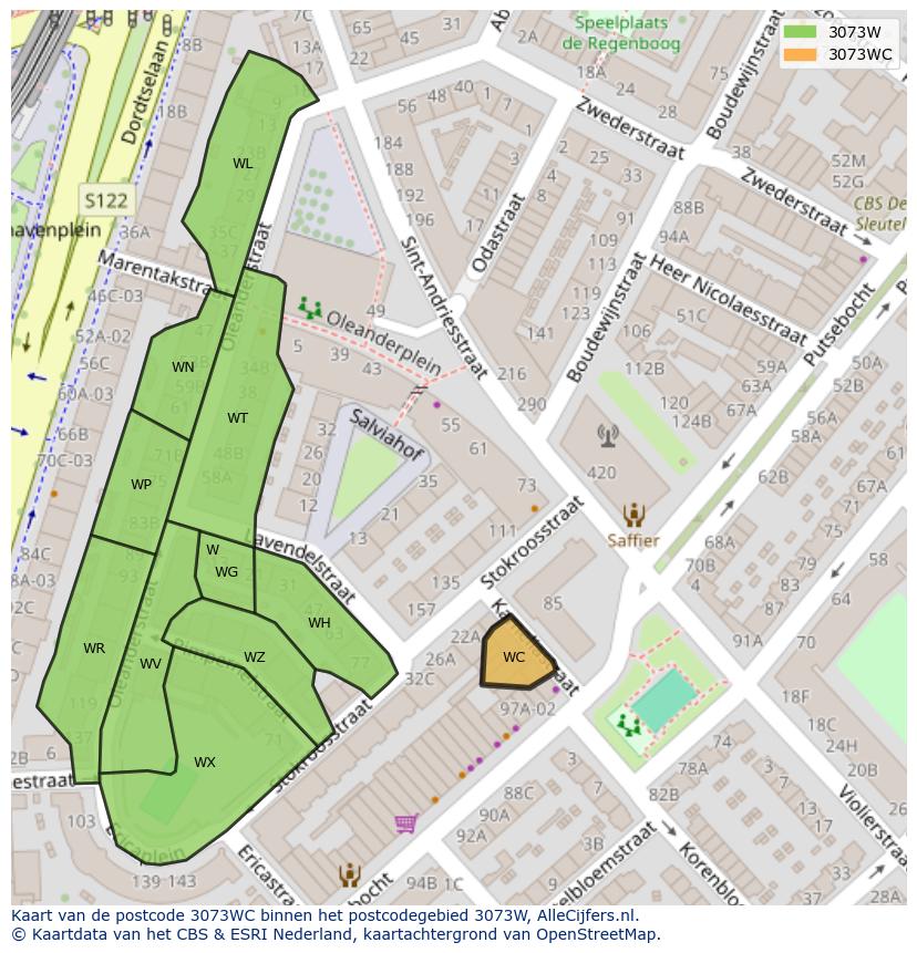 Afbeelding van het postcodegebied 3073 WC op de kaart.