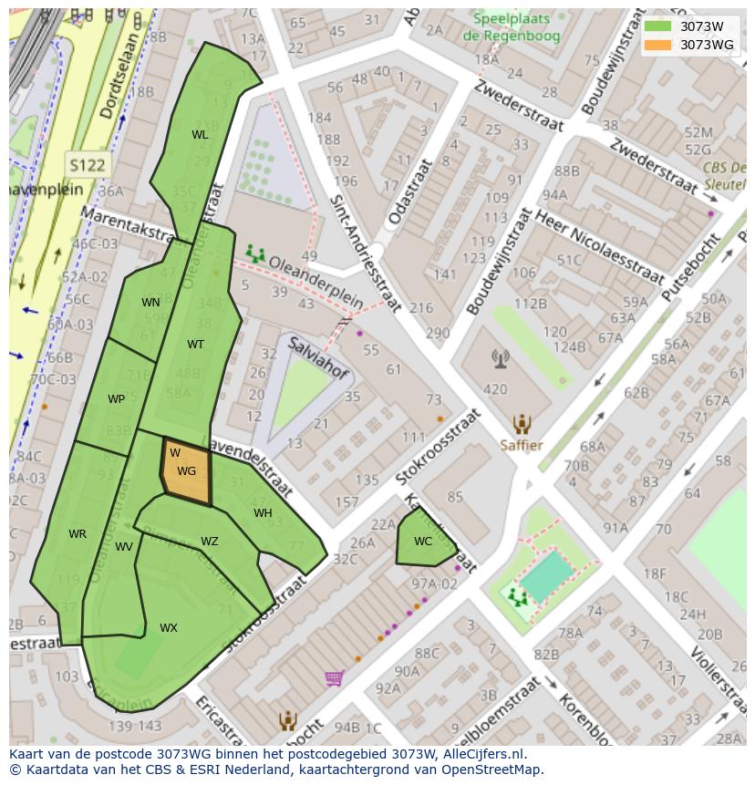 Afbeelding van het postcodegebied 3073 WG op de kaart.
