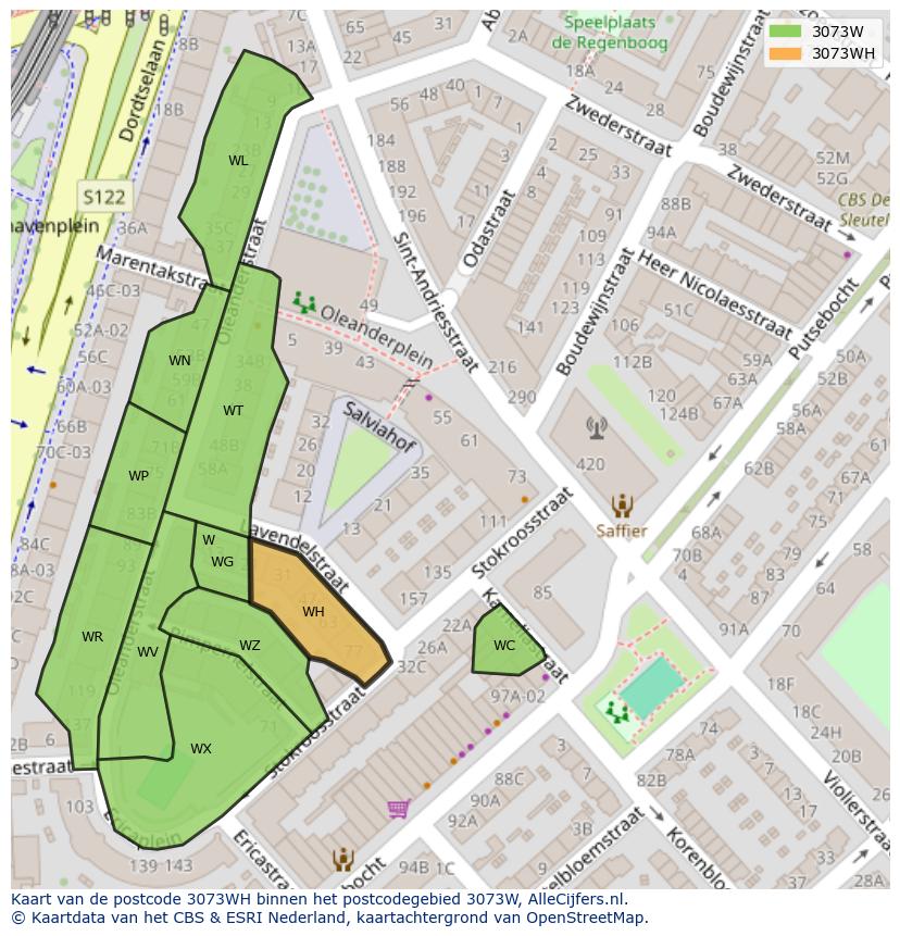 Afbeelding van het postcodegebied 3073 WH op de kaart.