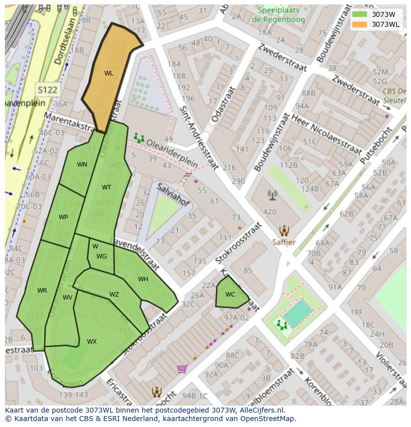Afbeelding van het postcodegebied 3073 WL op de kaart.