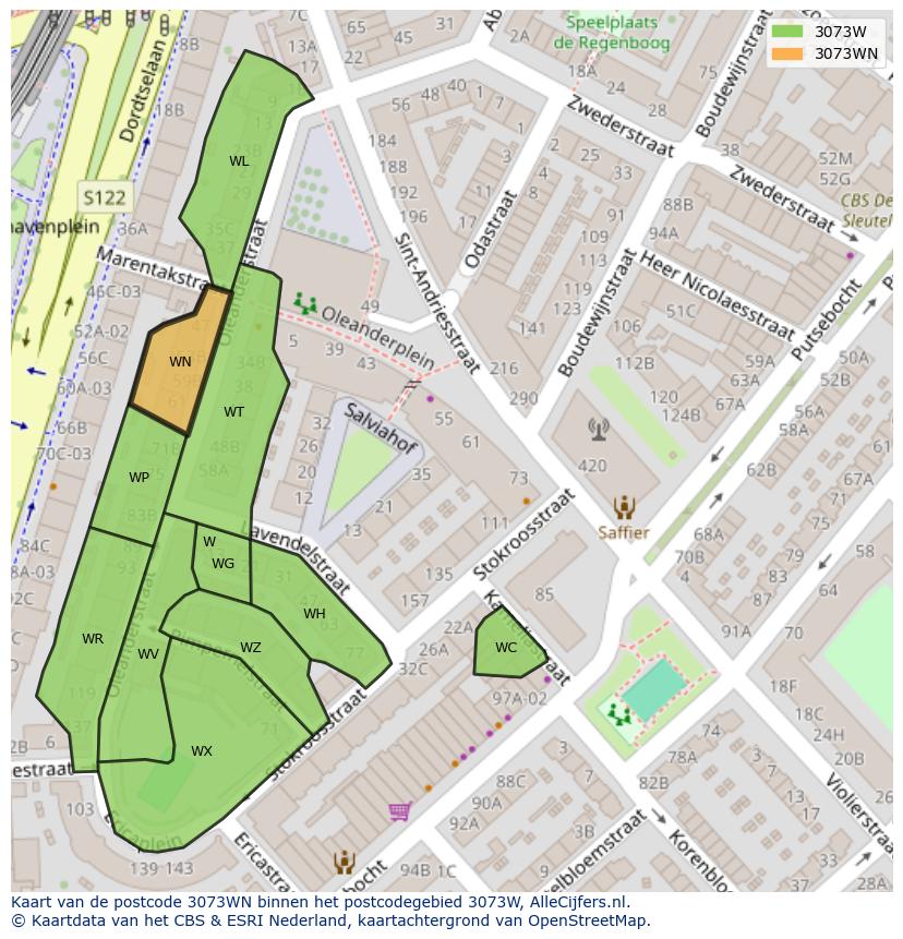 Afbeelding van het postcodegebied 3073 WN op de kaart.