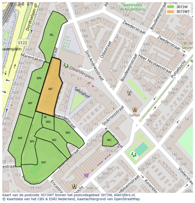 Afbeelding van het postcodegebied 3073 WT op de kaart.