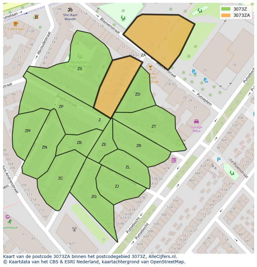 Afbeelding van het postcodegebied 3073 ZA op de kaart.
