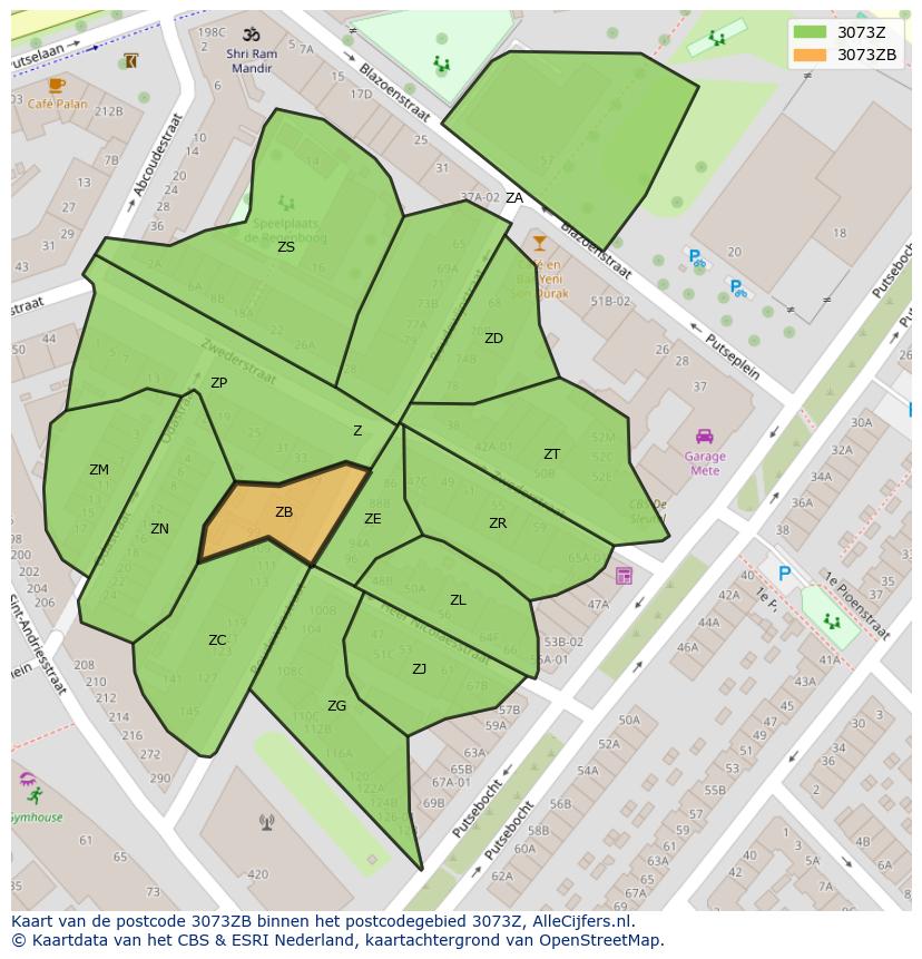 Afbeelding van het postcodegebied 3073 ZB op de kaart.