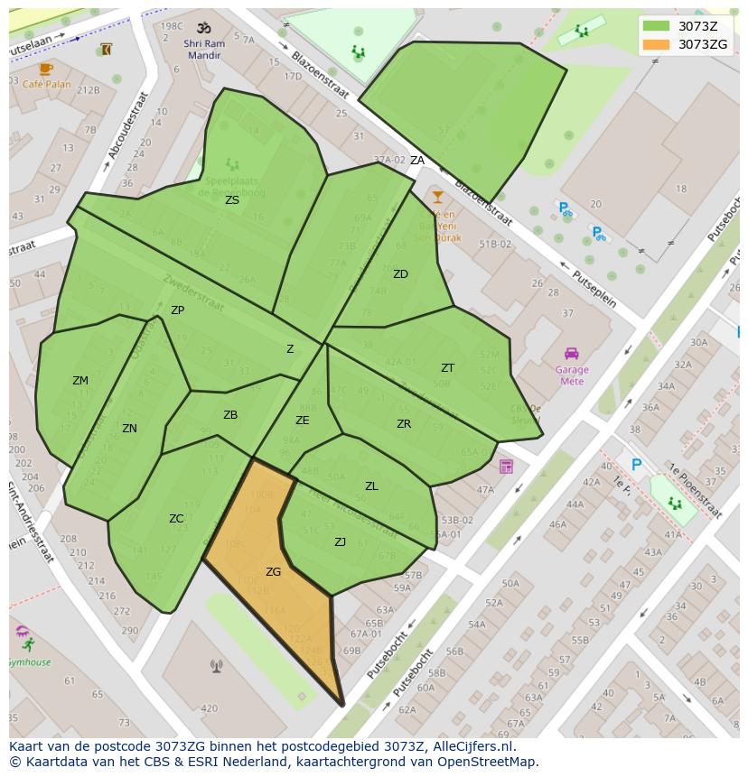 Afbeelding van het postcodegebied 3073 ZG op de kaart.