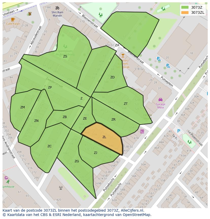 Afbeelding van het postcodegebied 3073 ZL op de kaart.